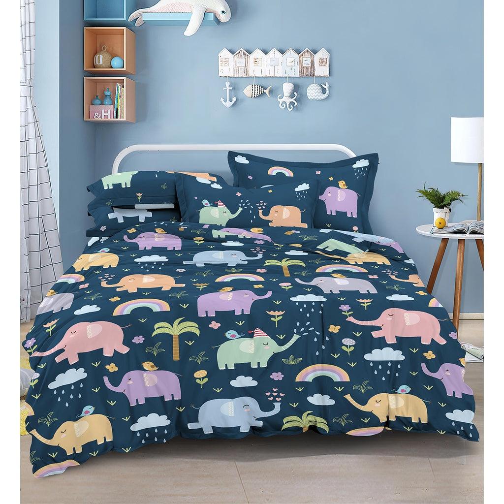 [SheetsMatters] Party Elephant Microfiber Bedsheets Set With Quilt Cover | Fitted | Single | Super Single | Queen | King - ErakLoft