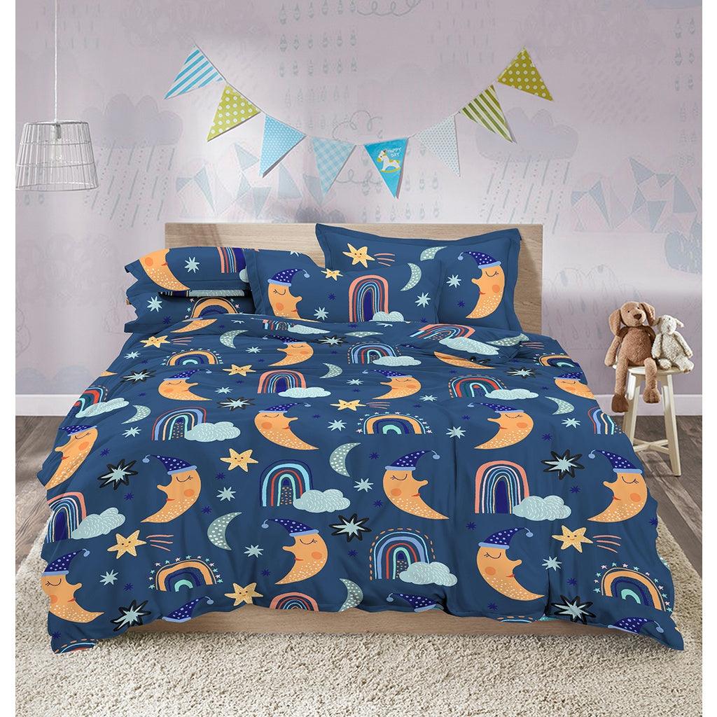 [SheetsMatters] Sleepy Moon Microfiber Bedsheets Set With Quilt Cover | Fitted | Single | Super Single | Queen | King - ErakLoft