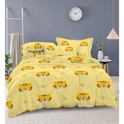 [SheetsMatters] Smiley Tiger Microfiber Bedsheets Set With Quilt Cover | Fitted Sheet | Single | Super Single | Queen | King Size - ErakLoft