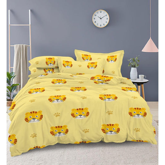 [SheetsMatters] Smiley Tiger Microfiber Bedsheets Set With Quilt Cover | Fitted Sheet | Single | Super Single | Queen | King Size - ErakLoft