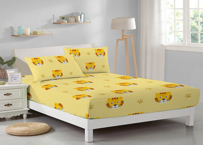 [SheetsMatters] Smiley Tiger Microfiber Bedsheets Set With Quilt Cover | Fitted Sheet | Single | Super Single | Queen | King Size - ErakLoft