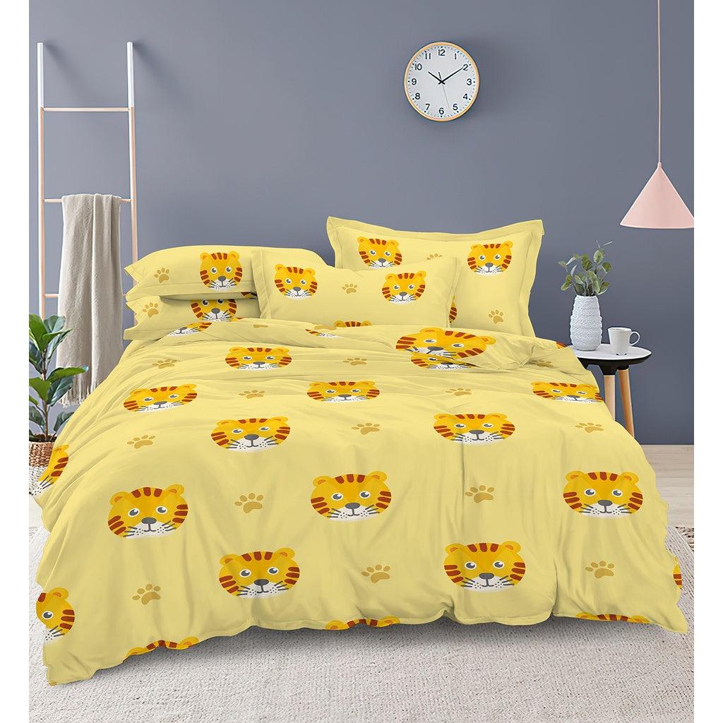 Sales!!! [SheetsMatters] Smiley Tiger Microfiber Bedsheets Set With Quilt Cover | Fitted Sheet | Single | Super Single | Queen | King Size - ErakLoft